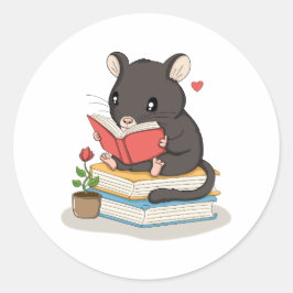 Adorável Rato Lendo - Adesivo de Amante de Livros