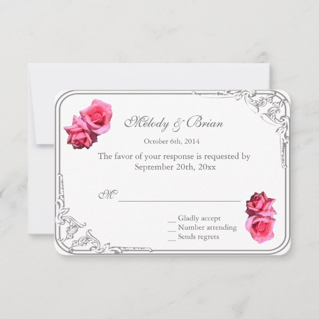 adorável rosa rosa-rosa-rosa-rosa, casamento RSVP (Frente)