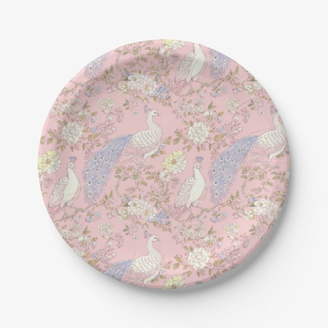 Adorno de Pavão Gracioso Prato de Papel (Frente)