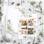 Adornos Natalinos de Casa de Campo 4 Cartão de Fér<br><div class="desc">Apresentamos nosso novo cartão de Natal "Farmhouse Christmas Greenery 4 Photo"! Este lindo cartão apresenta quatro fotos verticais, perfeitamente organizadas com uma moldura moderna e solta de aquarela de folhagens de inverno e bolas de algodão. É facilmente personalizável, e todos os campos de texto podem ser editados para atender às...</div>
