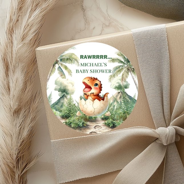 Adotando Logo Bebê Dino Adesivos Tema de Chuva (Hatching Soon Baby Dino Stickers Shower Theme)