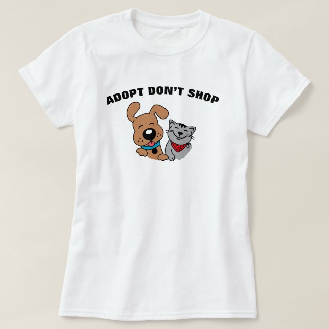 Adotar Não Comprar Camiseta de Gato de Cão (Frente do Design)