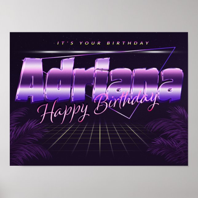Adriana Name Vorname lila retro Poster Geburtstag (Frente)