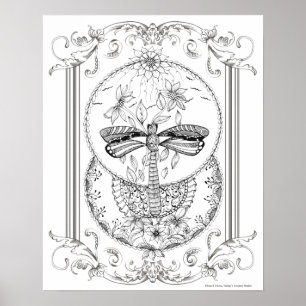 Adult Coloring Poster "I Love Dragonflies Art"