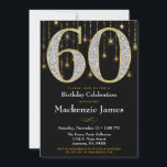 Adulto de Ouros Dourados com Convite de 60 Anivers<br><div class="desc">Um elegante 60º convite de aniversário em preto e ouro,  com 60 grandes diamantes e aparência de ouro junto com uma cortina de ouro brilhante. Para o 60º aniversário homem ou mulher na sua vida.</div>