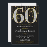 Adulto de Ouros Dourados com Convite de 60 Anivers<br><div class="desc">Um elegante 60º convite de aniversário em preto e ouro,  com 60 grandes diamantes e aparência de ouro junto com uma cortina de ouro brilhante. Para o 60º aniversário homem ou mulher na sua vida.</div>