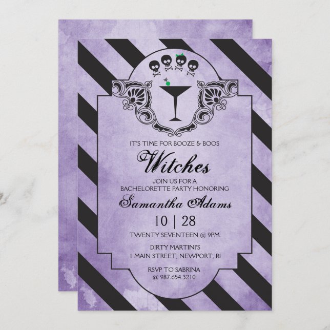 Adultos - Convites para o Dia das Bruxas - Preto G (Frente/Verso)