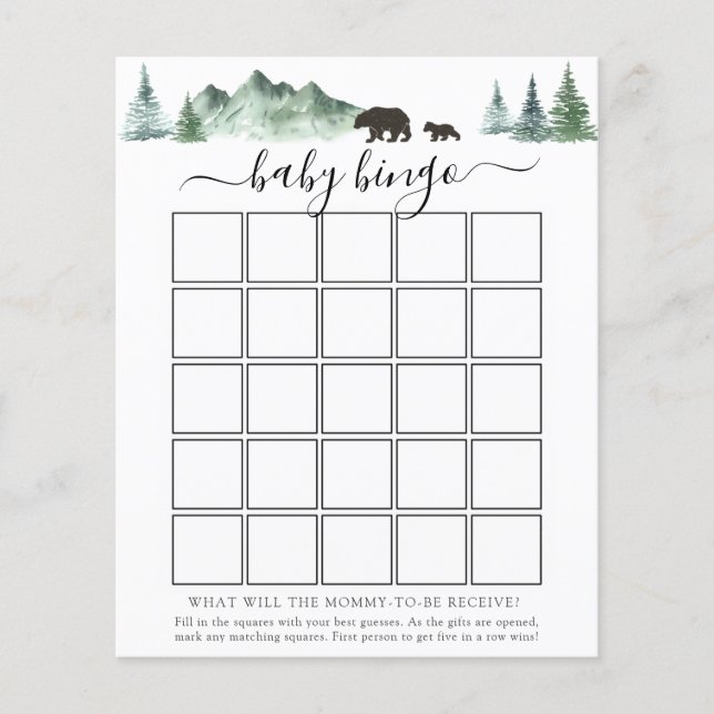 Adventure inicia Bear Baby Bingo Game Card (Frente)