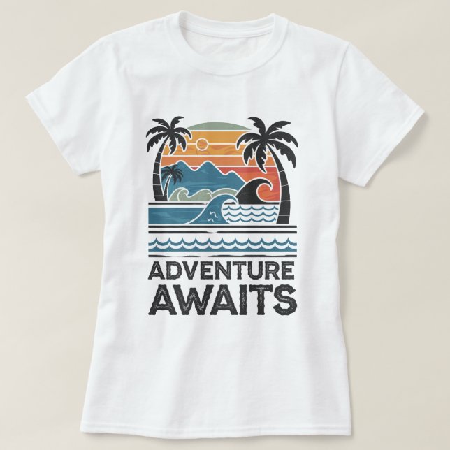  Adventures Await: Bold Exploration T-Shirt Design (Frente do Design)