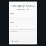 Advice e Desejo Espanhol<br><div class="desc">Estas simples, coloridas de eucalipto, modernas, mínimas, escritas à mão, folhas de Conselhos e Desejos Espanhóis/Consejos y Deseos são perfeitas para ter chá de panela, janto de ensaio ou convidados de casamento preenchidos para o casal feliz. As pessoas vão adorar ter as ordens - tornam tão fácil deixar palavras amáveis...</div>
