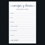 Advice e Desejo Espanhol<br><div class="desc">Estas simples, poeirentas, azuis, modernas, mínimas, escritas à mão - as folhas de Conselhos e Desejos Espanhóis/Consejos y Deseos são perfeitas para ter chá de panela, janto de ensaio ou convidados de casamento preenchidos para o feliz casal. As pessoas vão adorar ter as ordens - tornam tão fácil deixar palavras...</div>