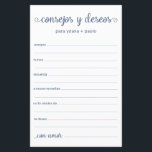 Advice e Desejo Espanhol<br><div class="desc">Estas simples, poeirentas, azuis, modernas, mínimas, escritas à mão - as folhas de Conselhos e Desejos Espanhóis/Consejos y Deseos são perfeitas para ter chá de panela, janto de ensaio ou convidados de casamento preenchidos para o feliz casal. As pessoas vão adorar ter as ordens - tornam tão fácil deixar palavras...</div>