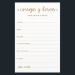 Advice e Desejo Espanhol<br><div class="desc">Estas folhas simples, douradas, modernas, mínimas, escritas à mão, Conselhos e Desejos Espanhóis/Consejos y Deseos são perfeitas para ter chá de panela, janto de ensaio ou convidados de casamento preenchidos para o casal feliz. As pessoas vão adorar ter as ordens - tornam tão fácil deixar palavras amáveis de conselhos e...</div>