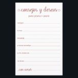 Advice e Desejo Espanhol<br><div class="desc">Estas folhas simples, rosa, modernas, mínimas, manuscritas, de Conselhos e Desejos Espanhóis/Consejos y Deseos são perfeitas para ter chás de panela, janto de ensaio ou convidados de casamento preenchidos para o feliz casal. As pessoas vão adorar ter as ordens - tornam tão fácil deixar palavras amáveis de conselhos e de...</div>