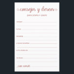Advice e Desejo Espanhol<br><div class="desc">Estas folhas simples, rosa, modernas, mínimas, manuscritas, de Conselhos e Desejos Espanhóis/Consejos y Deseos são perfeitas para ter chás de panela, janto de ensaio ou convidados de casamento preenchidos para o feliz casal. As pessoas vão adorar ter as ordens - tornam tão fácil deixar palavras amáveis de conselhos e de...</div>