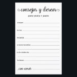 Advice e Desejo Espanhol<br><div class="desc">Estas simples, pretas e brancas, modernas, mínimas, escritas à mão, folhas de Conselhos e Desejos Espanhóis/Consejos y Deseos são perfeitas para ter chá de panela, janto de ensaio ou convidados de casamento preenchidos para o casal feliz. As pessoas vão adorar ter as ordens - tornam tão fácil deixar palavras amáveis...</div>
