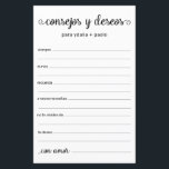 Advice e Desejo Espanhol<br><div class="desc">Estas simples, pretas e brancas, modernas, mínimas, escritas à mão, folhas de Conselhos e Desejos Espanhóis/Consejos y Deseos são perfeitas para ter chá de panela, janto de ensaio ou convidados de casamento preenchidos para o casal feliz. As pessoas vão adorar ter as ordens - tornam tão fácil deixar palavras amáveis...</div>