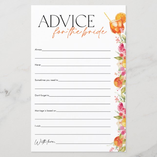 Advice for the Bride Spritz Bridal Shower Game (Frente)