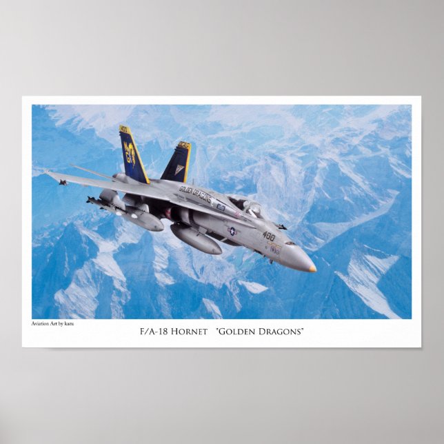 Aeronáutica Poster "F/A-18Dragões Ouros de Hornet" (Frente)
