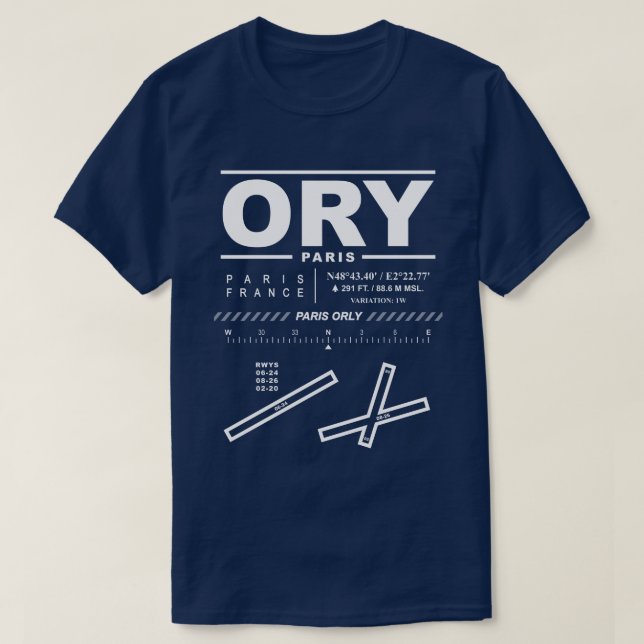 Aeroporto de Paris Orly ORY T-Shirt (Frente do Design)