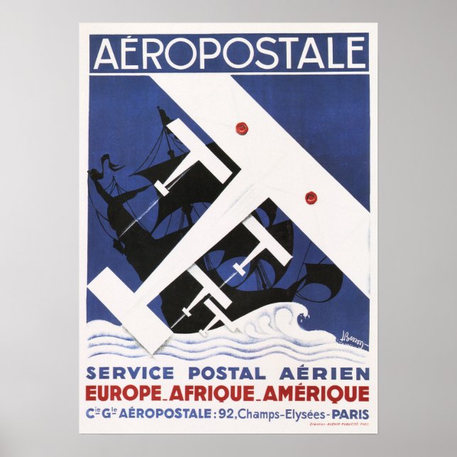 AEROPOSTALE Postal Antigo Avião Poster de Arte (Frente)