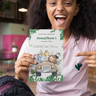 Aestésico Verde Animais Safari Aniversário Convite