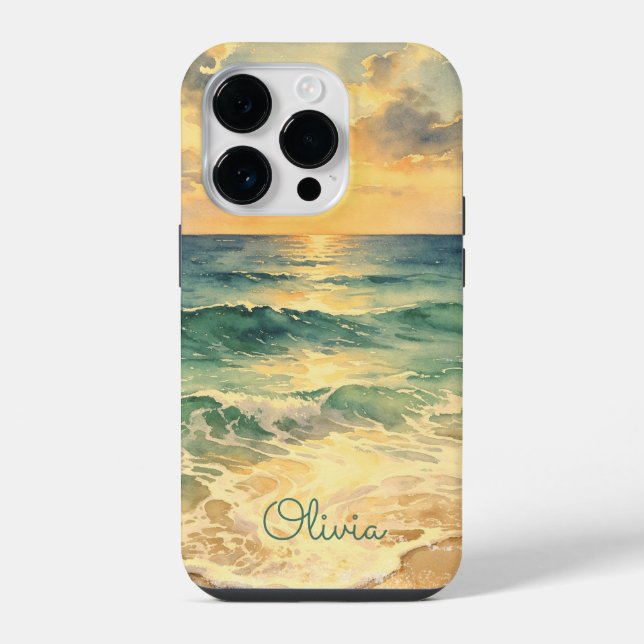 Aesthetic Beach Sunset Watercolor Custom Name (Verso)