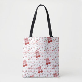 Aesthetic Cherry Tote Bag with Hearts & Bow