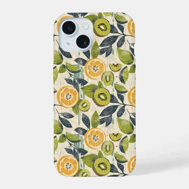 Aesthetic Summer Lemon Kiwi Pattern iPhone Case (Verso)