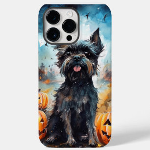 Affenpinscher de Halloween com Abóboras Assustador