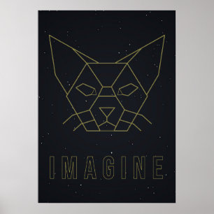 Affirmation poster origami cat with word imagine