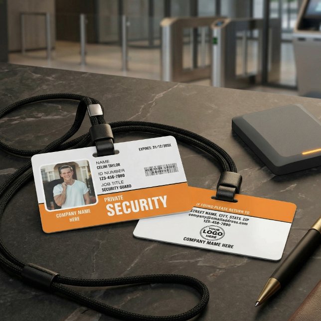 Afiado & Profissional: Crachá Personalizado para S (Sharp & Professional: Custom Security Guard ID Badge)