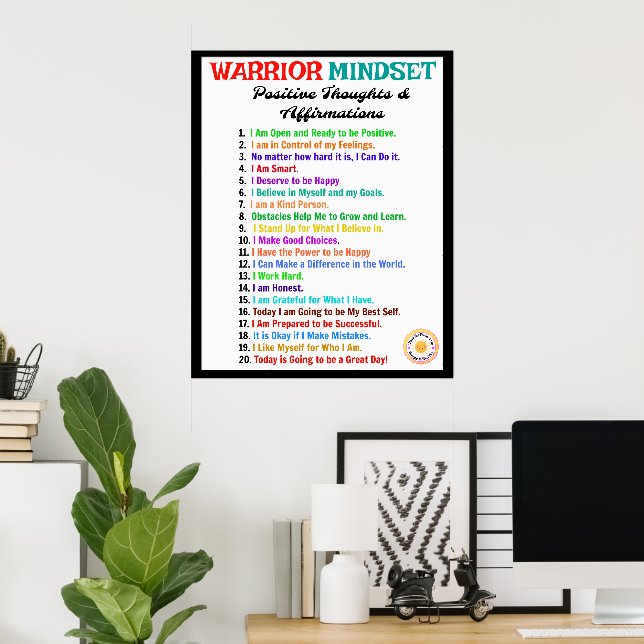 Afirmações do Office Poster - Warrior Mindset (Escritório em casa)