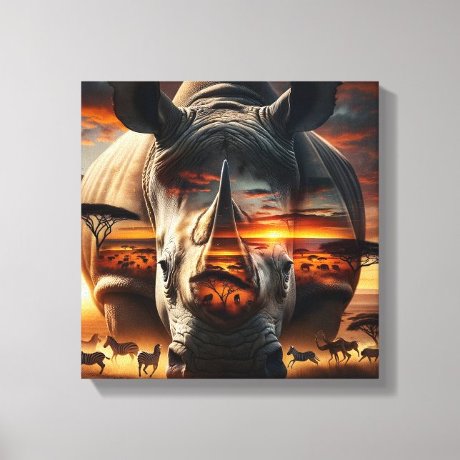 African Rhino Bushveld Sunset canvas (Frente)