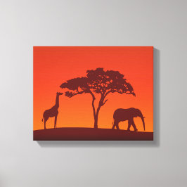 African Safari Silhouette - Impressão de tela