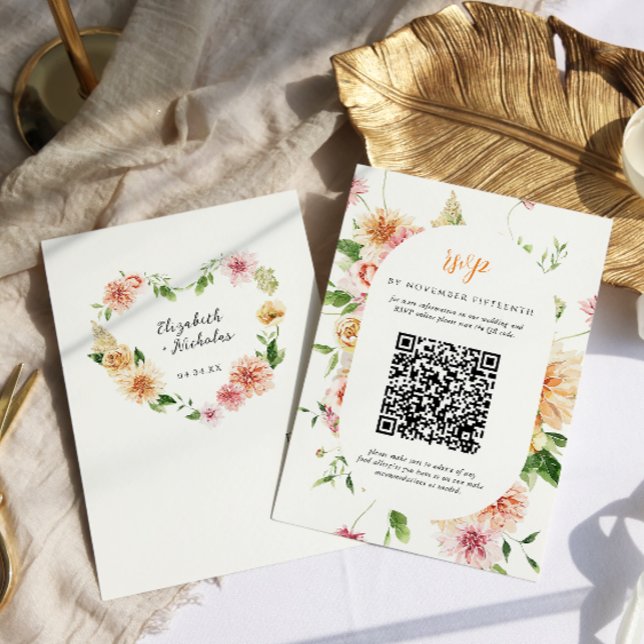 Afterglow Garden Floral Heart QR Code Wedding RSVP (Criador carregado)
