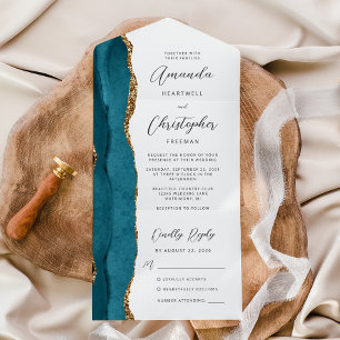 Ágata Azul Teal Dourado Script