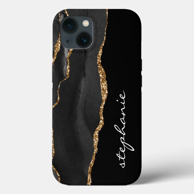 Ágata em Aquarela Preto Ouro Personalizada (Verso)