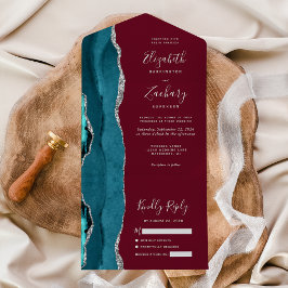Ágata Prata Verde-azulado Burgundy Casamento