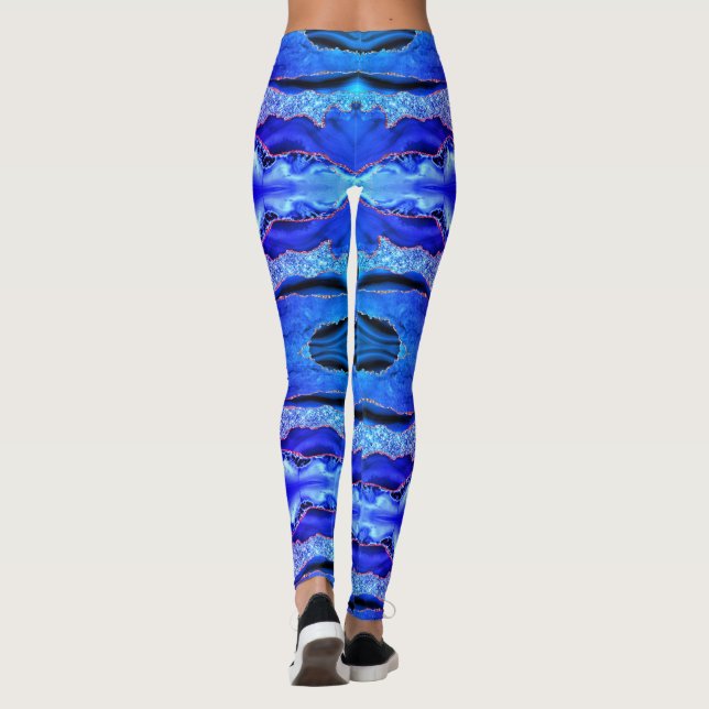 Agate Neon Blue Glitter Marble Leggings (Verso)