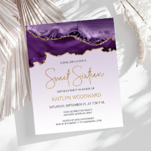 Agate Orçamental Roxo Ombre Dourado Sweet 16 Convi