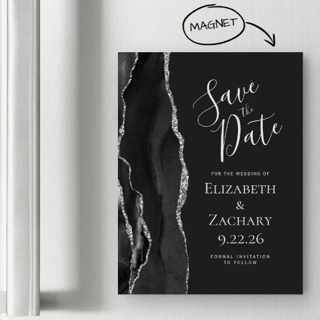 Agate Preto Prata Escuro Magnético Save the Date (Criador carregado)