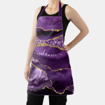 Agate Roxo Marble Dourado Nome Personalizado Apron