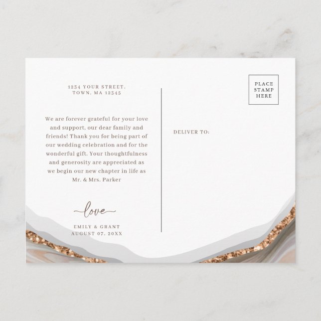 Agate Stone Marble Obrigado cartão postal (Verso)