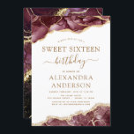 Agate Sweet 16 Birthday Burgundy Convite Dourado<br><div class="desc">Agate Geode Burgundy e Gold Foil Convites de festas de aniversários - inclui um belo e elegante roteiro moderno para a Celebração de Aniversário dos Dezesseis (16º) especiais.</div>