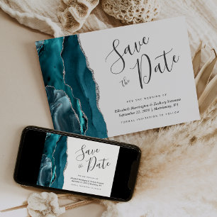 Agato de Prata Azul Teal Salve o Cartão de Data