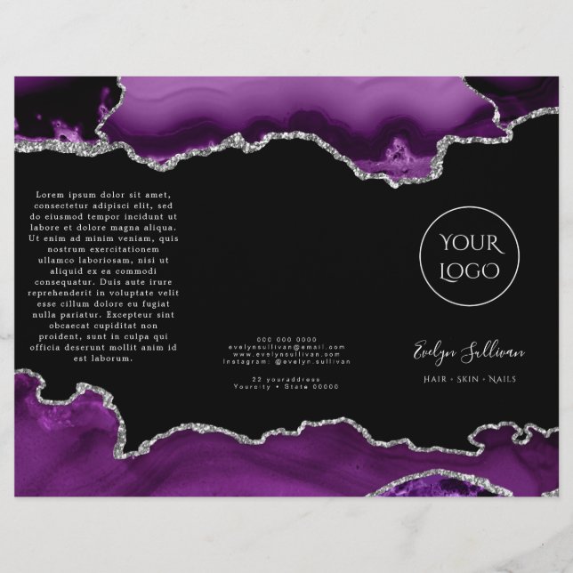 agato roxo e prateado em brochura preta (Frente)