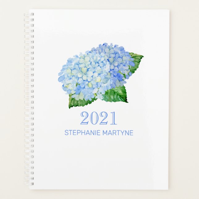 Agenda 2021 Floral Watercolor Hydrangea Nome Personalizad (Frente)