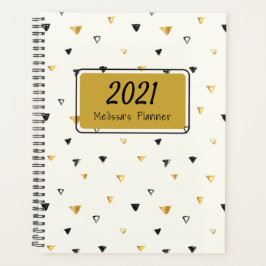 Agenda 2021 Padrão Geométrico Dourado e Preto Personaliza