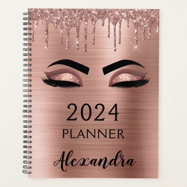 Agenda 2021 Rosa Dourado Blush Link Eyelashes Brilhante R (Frente)
